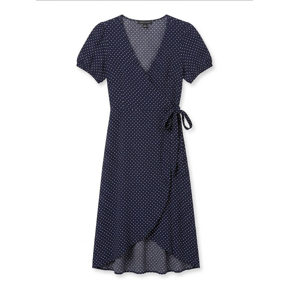 Sanctuary Dress Womens 4 Navy Cream Polka Dot Rayon Wrap Style Short Sleeve